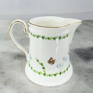 Meritage Porcelain Pitcher Carafe Creamer Blue Flowers And Butterflies Pitcher